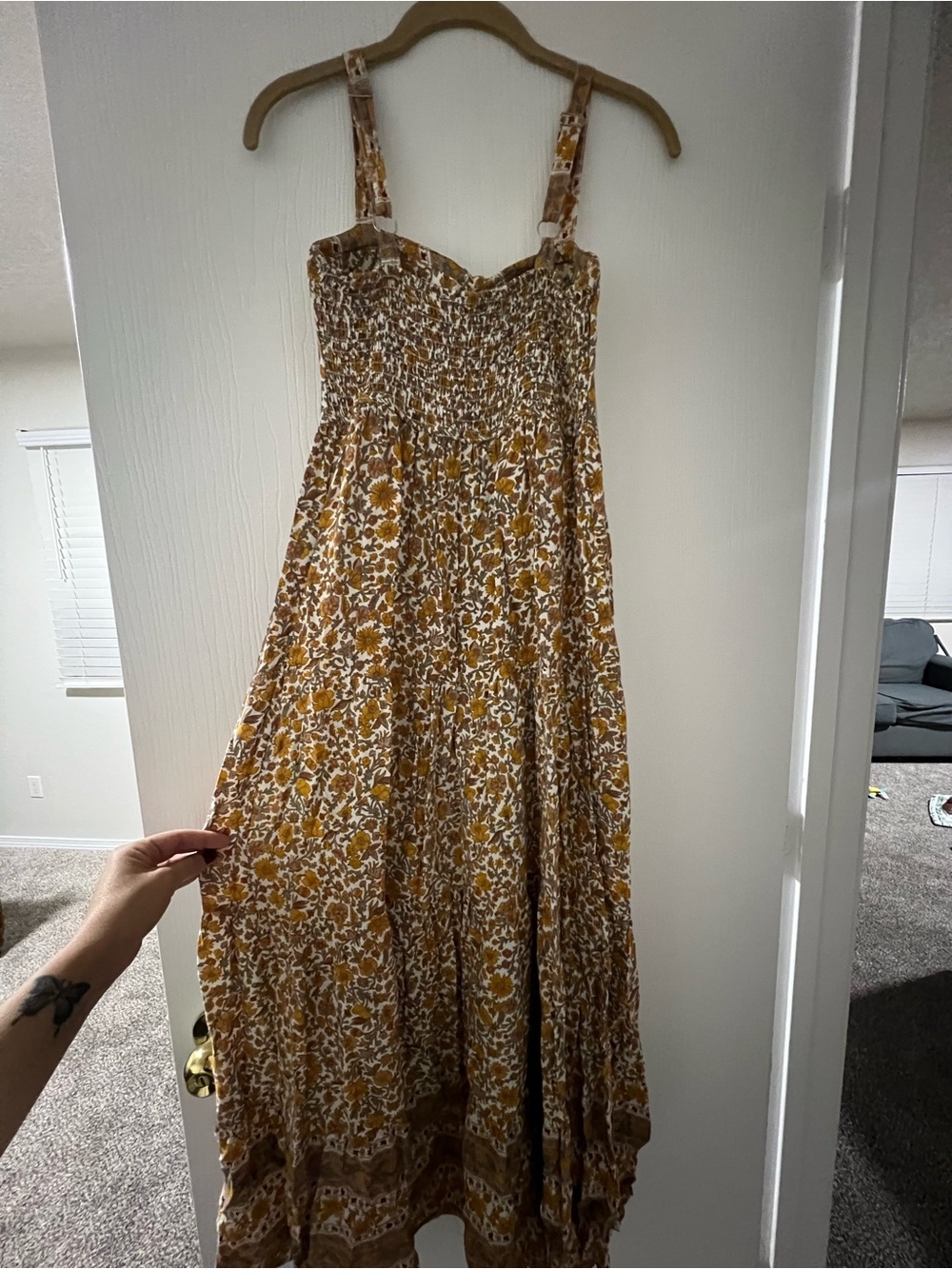 Floral Spaghetti Strap Maxi Dress in Mustard - Picture 2 of 6